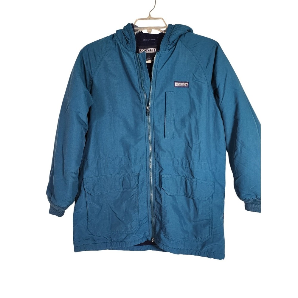 Lands' End L Hooded Fleece Lined Jacket Blue Utility Coat USA Gorpcore Retro